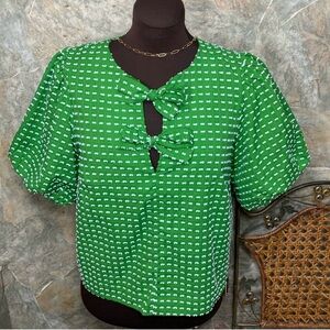 Kate Spade ♠️stunning textured polkadot shirt top blouse tunic, puff sleeves bow